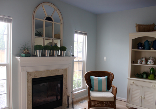 Fireplace makeover in light blue