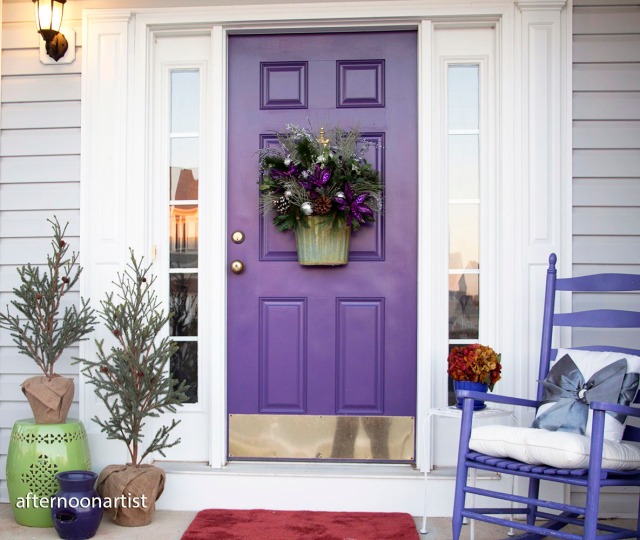 Purple and silver holiday porch