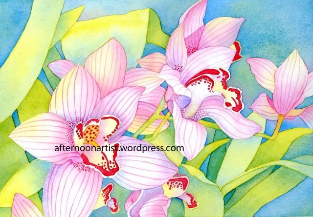 Cymbidium Orchids in watercolor